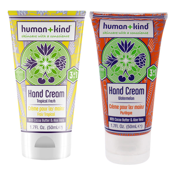 Human+Kind Hand-Elbow-Feet Cream by Human+Kind for Unisex - 2 Pc Kit 1.7oz Cream - Tropical Fresh, 1.7oz Cream - Watermelon