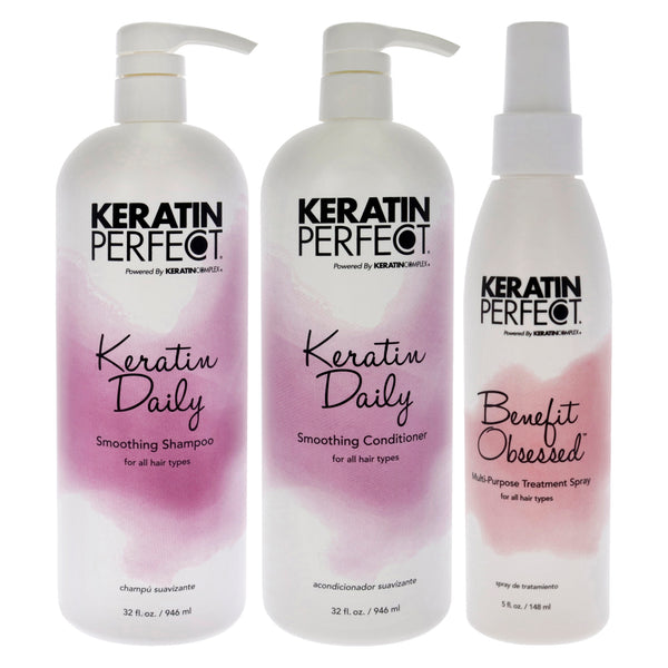 Keratin Perfect Keratin Daily Kit by Keratin Perfect for Unisex - 3 Pc Kit 32oz Shampoo, 32oz Conditioner, 5oz Benefit Obsessed Treatment Spray