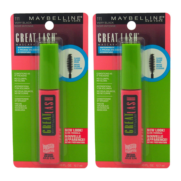 Maybelline Great Lash Waterproof Mascara - # 111 Very Black by Maybelline for Women - 0.43 oz Mascara - Pack of 2