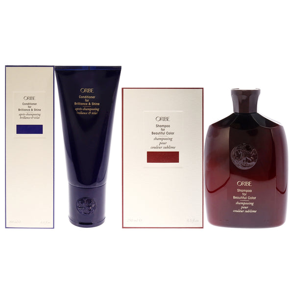 Oribe Conditioner for Brilliance and Shine and Shampoo For Beautiful Color Kit by Oribe for Unisex - 2 Pc Kit 6.8oz Conditioner, 8.5oz Shampoo