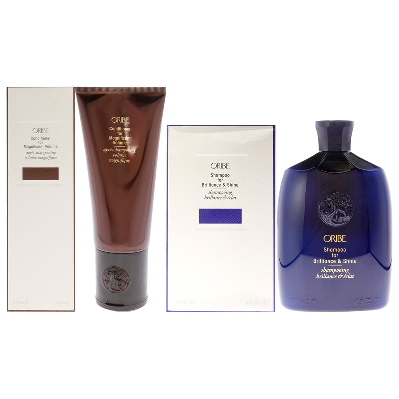 Oribe Conditioner for Magnificent Volume and Shampoo For BrillianceShine Kit by Oribe for Unisex - 2 Pc Kit 6.8oz Conditioner, 8.5oz Shampoo