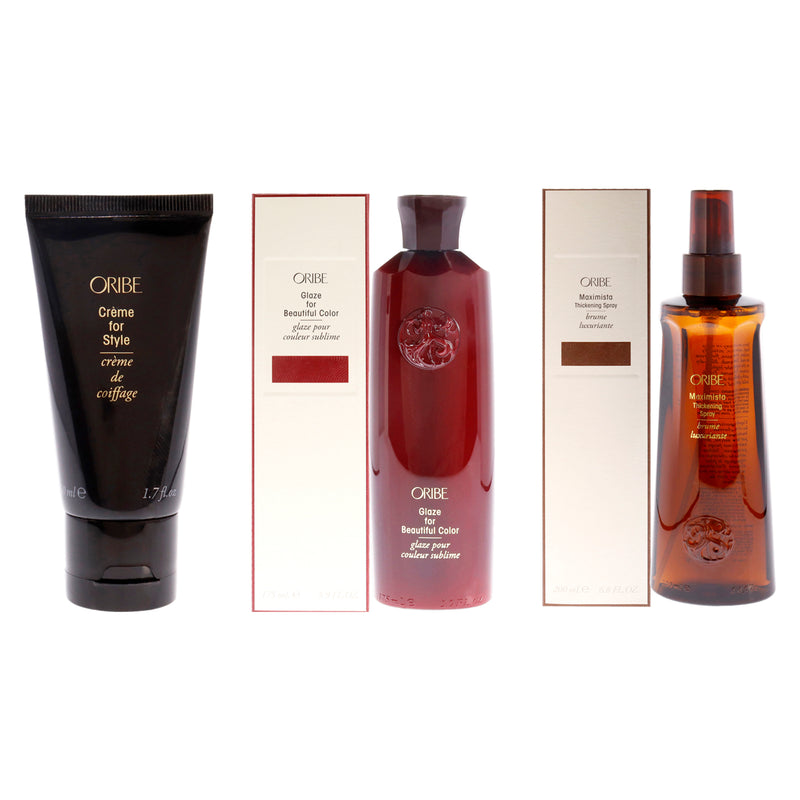 Oribe Maximista Thickening Spray and Glaze for Beautiful Color and Creme for Style Kit by Oribe for Unisex - 3 Pc Kit 6.8oz Spray, 5.9oz Glaze, 1.7oz Gel