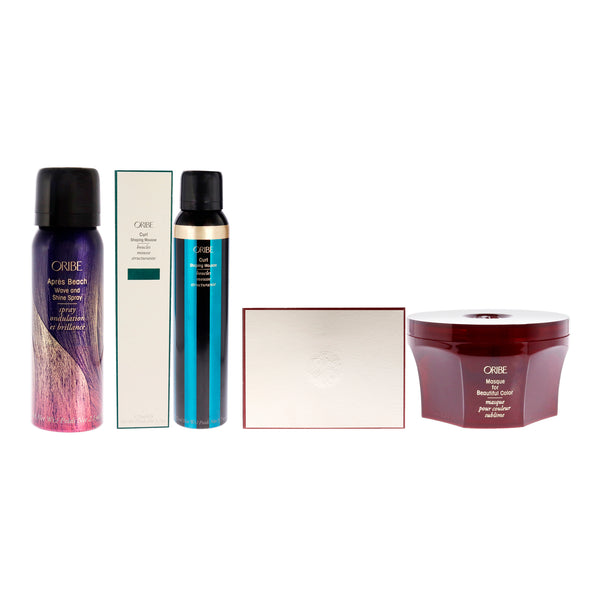 Oribe Curl Shaping Mousse and Masque For Beautiful Color and Apres Beach Wave and Shine Spray Kit by Oribe for Unisex - 3 Pc Kit 5.7oz Mousse, 5.9oz Masque, 2.1oz Hairspray