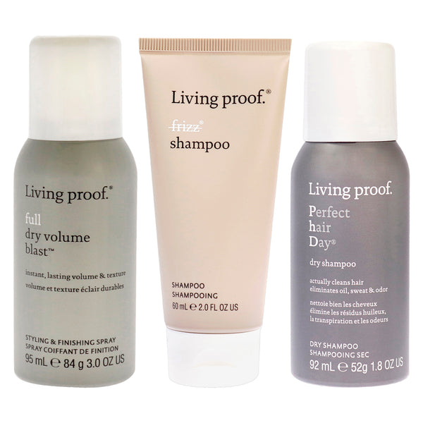 Living Proof Full Dry Volume Blast and Perfect Hair Day Dry Shampoo No Frizz Kit by Living Proof for Unisex - 3 Pc Kit 3oz Hair Spray, 2oz Shampoo, 1.8oz Dry Shampoo