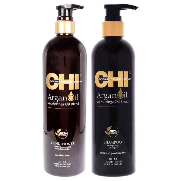 CHI Argan Oil With Moringa Oil Blend Shampoo and Conditioner Kit by CHI for Unisex - 2 Pc Kit 11.5oz Shampoo, 25oz Conditioner