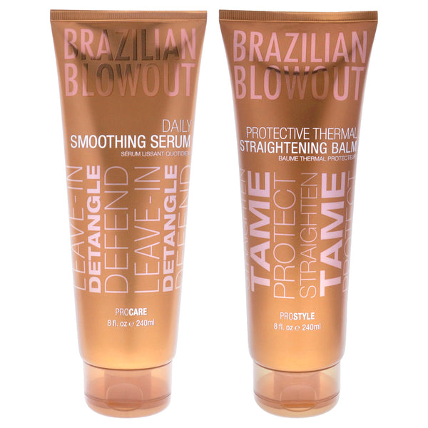 Brazilian Blowout Acai Daily Smoothing Serum and Protective Thermal Straightening Balm Kit by Brazilian Blowout for Unisex - 2 Pc Kit 8oz Balm, 8oz Serum