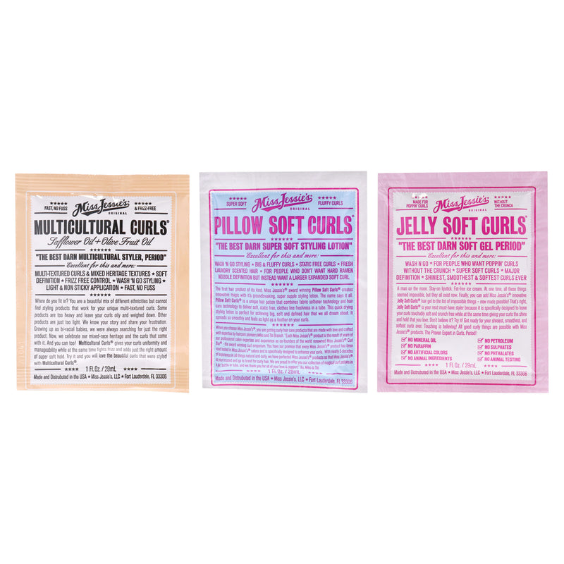 Miss Jessies Pillow Soft Curls With Jelly Soft Curl and Multi Cultural Curls Kit by Miss Jessies for Unisex - 3 Pc Kit 1oz Lotion, 1oz Gel, 1oz Cream