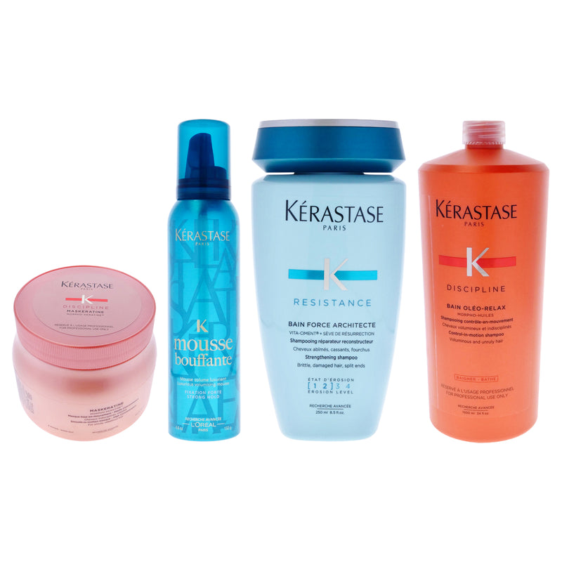 Kerastase Discipline Kit by Kerastase for Unisex - 3 Pc Kit 34oz Discipline Bain Oleo-Relax Shampoo, 5.1oz Discipline Keratine Thermique Smoothing Taming Milk Anti-Frizz, 16.9oz Discipline Maskeratine Smooth-in-Motion Masque