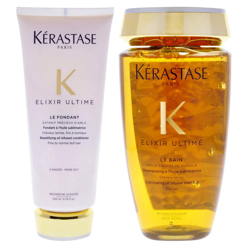 Kerastase Elixir Ultime Kit by Kerastase for Unisex - 3 Pc Kit 6.8oz Elixir Ultime Le Fondant Conditioner, 6.8oz lixir Ultime Le Masque, 8.5oz Elixir Ultime Le Bain Shampoo