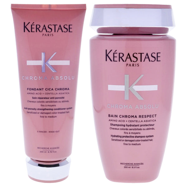 Kerastase Chroma Absolu Kit by Kerastase for Unisex - 2 Pc Kit 6.8oz Chroma Absolu Fondant Cica Conditioner, 8.4oz Chroma Absolu Moisturizing Protective System Shampoo