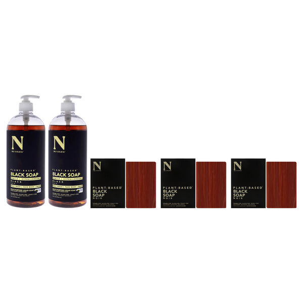Dr. Natural BlackSoap01by Dr. Natural for Unisex - 5 Pc Kit 2 x 32oz Multi-Purpose Liquid Soap - Black, 3 x 5oz Bar Soap - Black