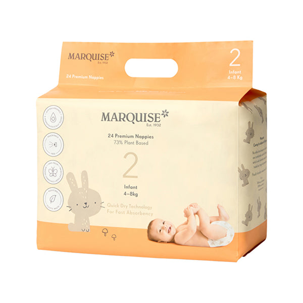 Marquise Premium Nappies (73% Plant Based) Infant Size 2 (4-8kg) x 24 Pack