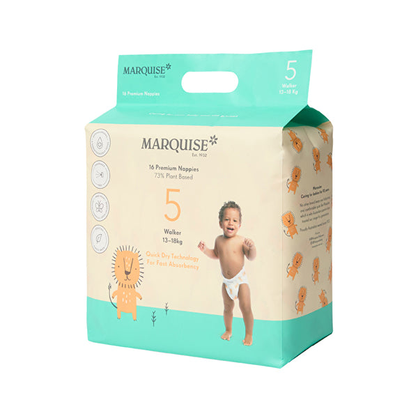 Marquise Premium Nappies (73% Plant Based) Walker Size 5 (13-18kg) x 16 Pack