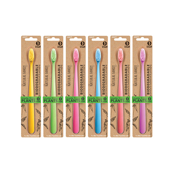 The Natural Family Co . Bio Toothbrush Neon (Single) - Colour selected at random