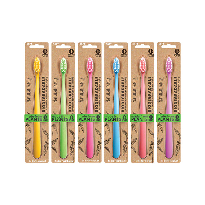 The Natural Family Co . Bio Toothbrush Neon (Single) - Colour selected at random