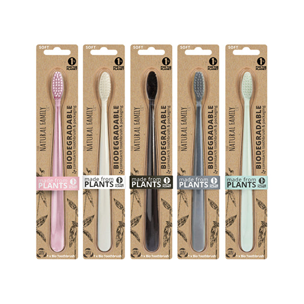 The Natural Family Co . Bio Toothbrush Pastel (Single) - Colour selected at random