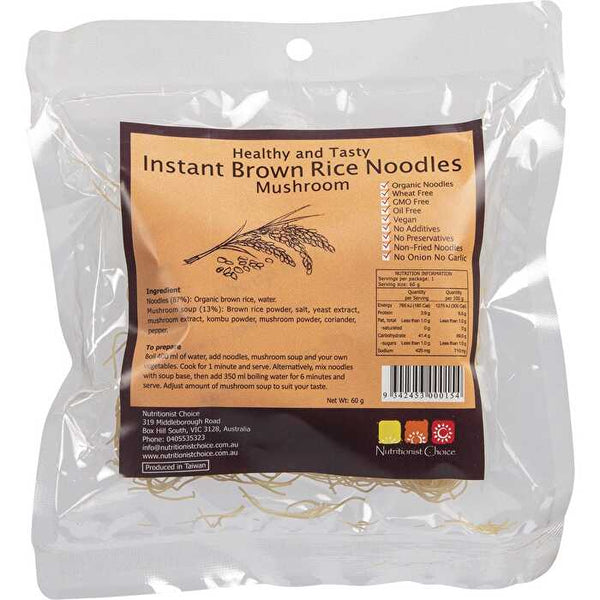 Nutritionist Choice Instant Brown Rice Noodles Mushroom 60g