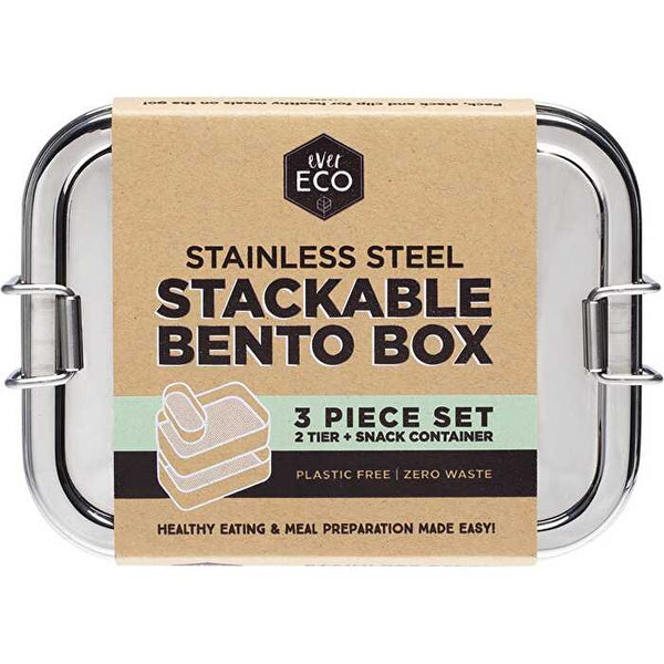 Ever Eco Stainless Steel Stackable 2 Tier Bento + Mini Snack 1200ml