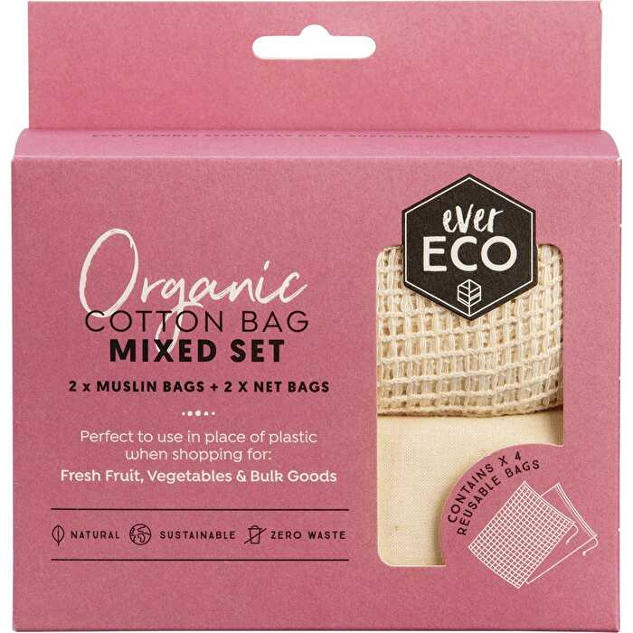 Ever Eco Reusable Produce Bags Organic Cotton Mixed Set 4pk