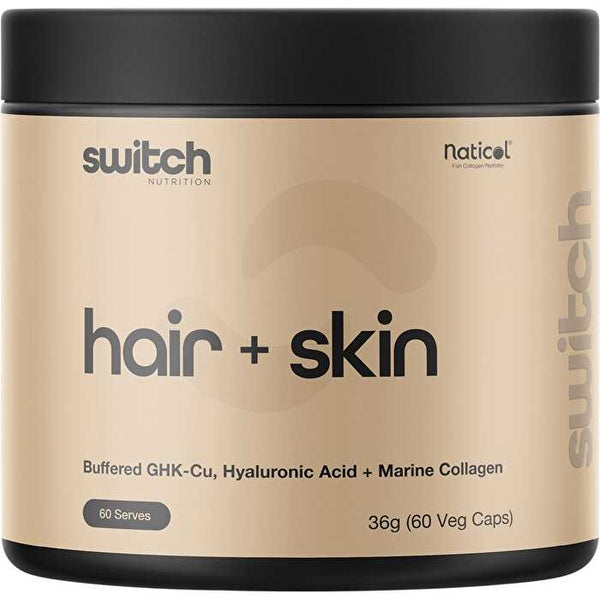 Switch Nutrition Hair + Skin GHK-Cu, Hyaluronic Acid, Marine Collagen 60 Caps