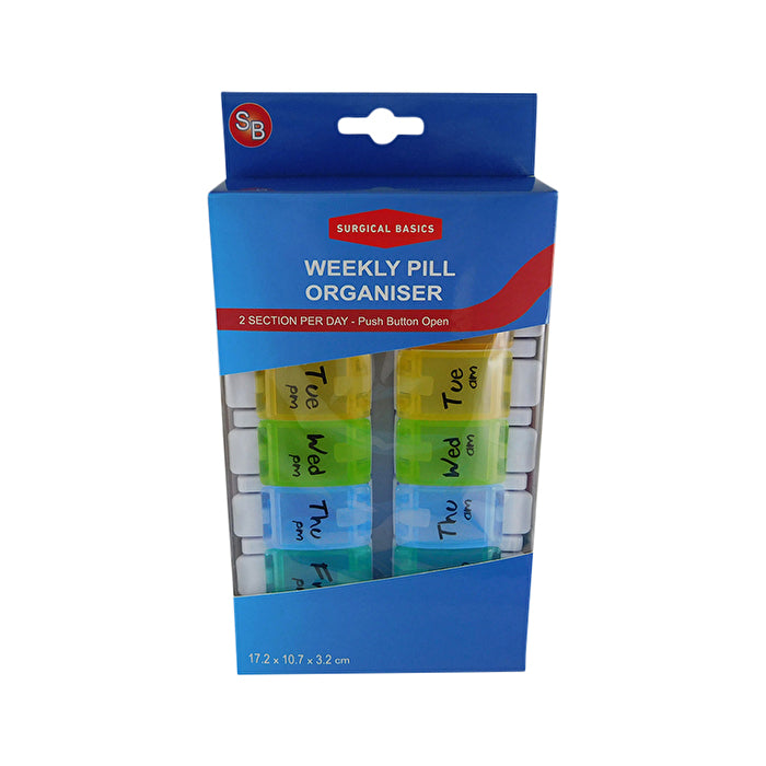 Dispensary & Clinic Items Surgical Basics Pill Box Weekly Pill Planner Removable (2 per day AM/PM) Medium (17.2 x 10.7 x 3.2cm)