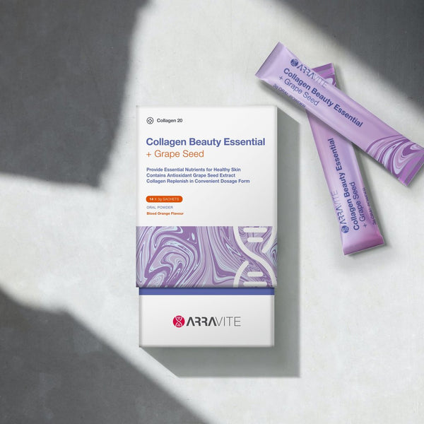 ARRAVITE Collagen Beauty Essential + Grape Seed | Blood Orange 14 x 3g