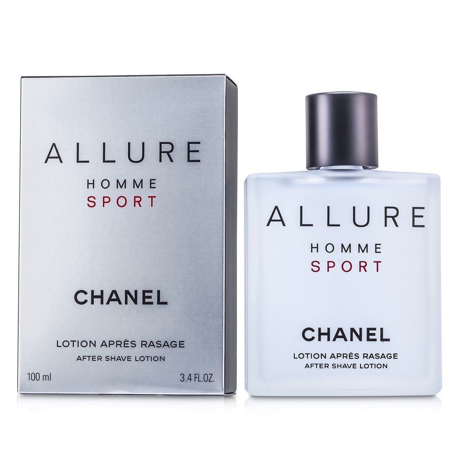 A packaged 100ml bottle of Chanel Allure Homme Sport after shave lotion