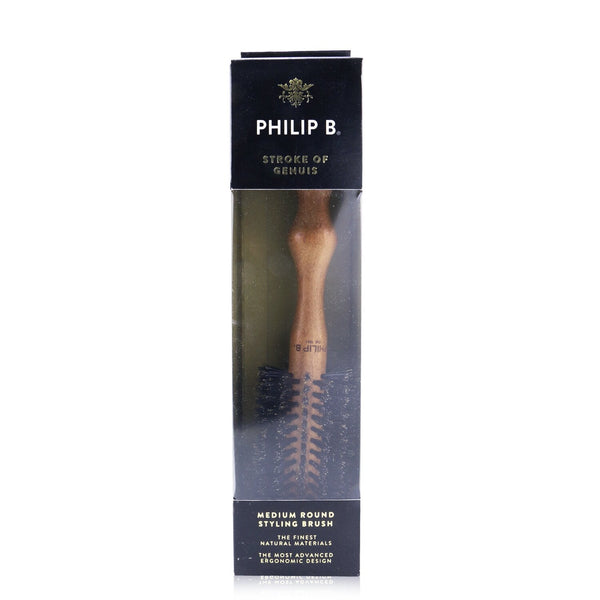 Philip B Medium 55mm Round Brush (Polished Mahogany Handle, 65% Boar Bristle + 35% Nylon) 