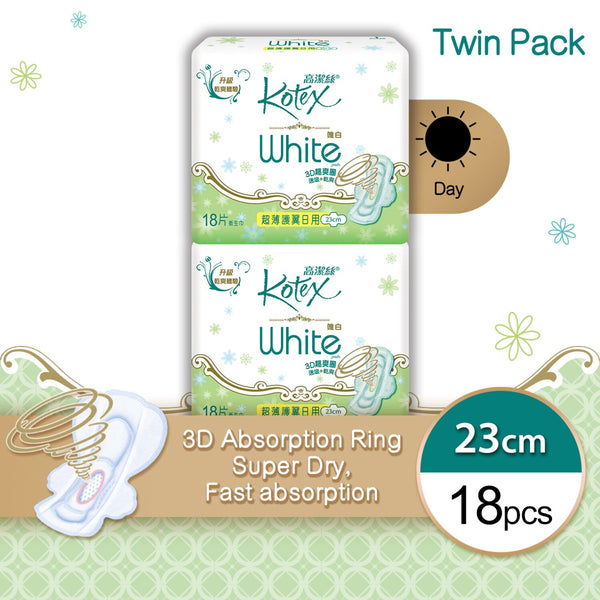 Kimberly-Clark Kotex - White Maxi Pads 23cm x2(Fast absorbing,Rapid-Dry, Extra Protection)