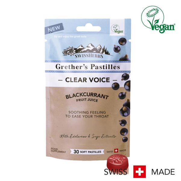 GRETHER'S Swissherbs Grether's Pastilles Blackcurrant Clear Voice Sugarfree 45g ?100% Vegan?  Fixed Size