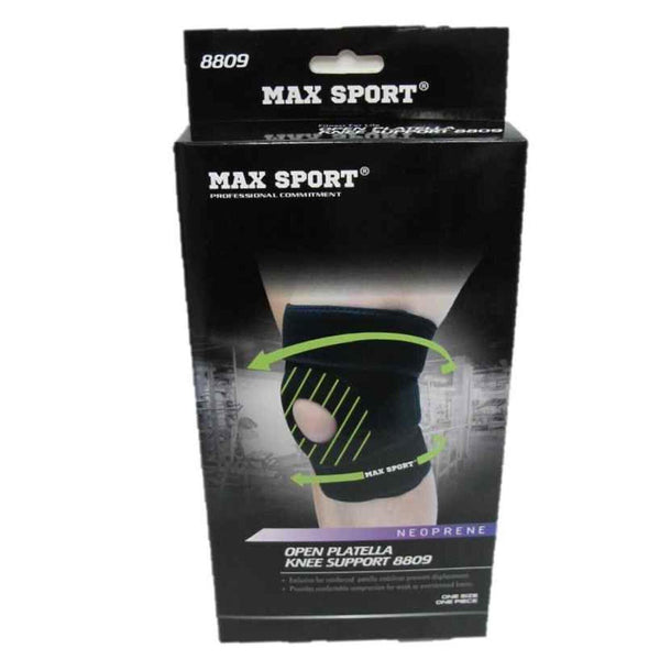 MAX SPORT Neoprene Open Platella Knee Support (Long) [ Made in Taiwan] | One Piece | Size Free  Fixed Size