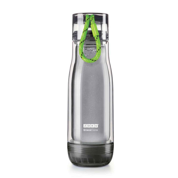 ZOKU Insulated Double-Walled with Suspended Grey Glass Core Bottle 475ml - Green Strip  Fixed Size