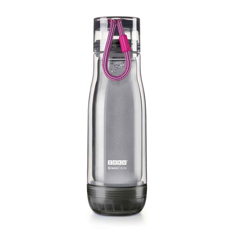 ZOKU Insulated Double-Walled with Suspended Grey Glass Core Bottle 475ml - Purple Strip  Fixed Size