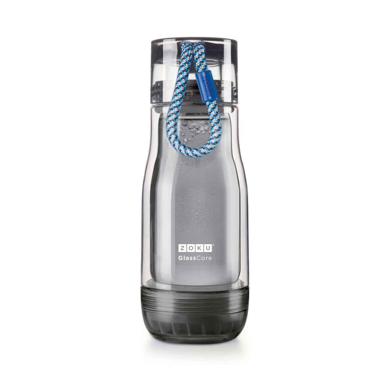 ZOKU Insulated Double-Walled with Suspended Grey Glass Core Bottle 355ml - Blue Strip  Fixed Size