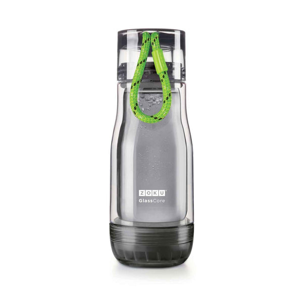 ZOKU Insulated Double-Walled with Suspended Grey Glass Core Bottle 355ml - Green Strip  Fixed Size