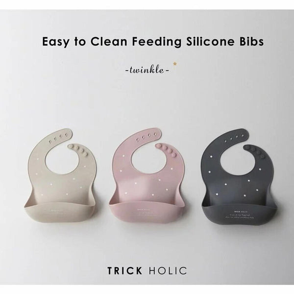 TRICK HOLIC Original Silicone Bib Twinke *2 colours are available??Gray?#baby food/Japanese Brand 1pc  Gray - Fixed Si