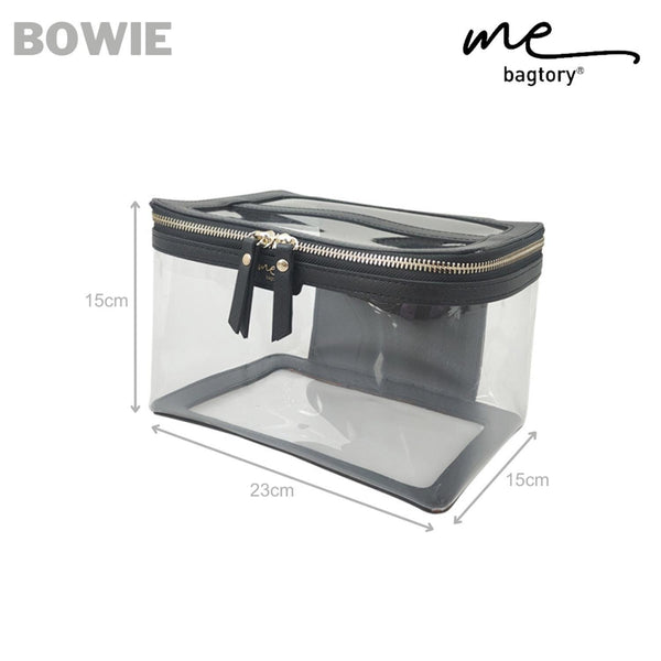 bagtory ME BOWIE Black, Portable PVC Transparent Cosmetic Case, Make Up Bag, Toiletry Storage Organizer, PVC Suitcase  Fixed Size