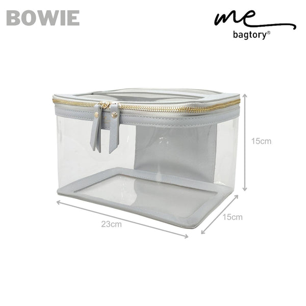 bagtory ME BOWIE Grey, Portable PVC Transparent Cosmetic Case, Make Up Bag, Toiletry Storage Organizer, PVC Suitcase  Fixed Size