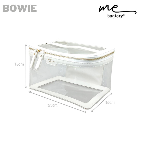 bagtory ME BOWIE White, Portable PVC Transparent Cosmetic Case, Make Up Bag, Toiletry Storage Organizer, PVC Suitcase  Fixed Size