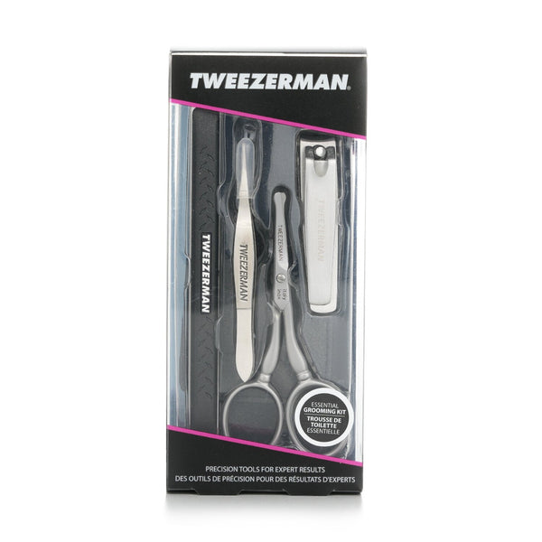 Tweezerman Essential Grooming Kit: Fingernail Clipper + Facial Hair Scissors + Nail Cleaner + Splinter Removal  4pcs