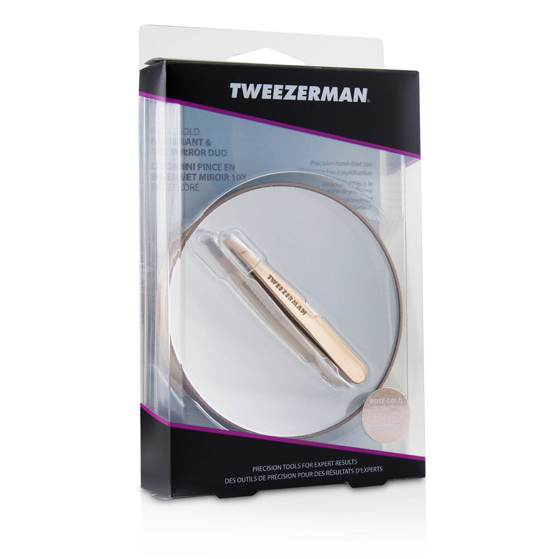 Tweezerman Rose Gold Mini Slant Tweezer And 10X Mirror