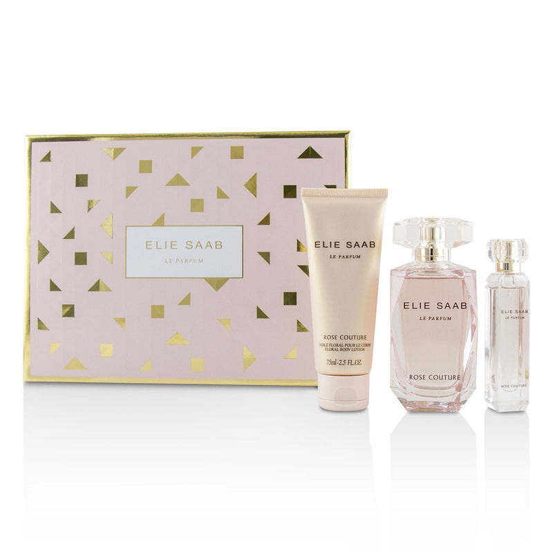 Elie Saab Le Parfum Rose Couture Coffret: Eau De Toilette Spray 90ml/3oz + Floral Body Lotion 75ml/2.5oz + Eau De Toilette Spray 10ml/0.33oz  3pcs