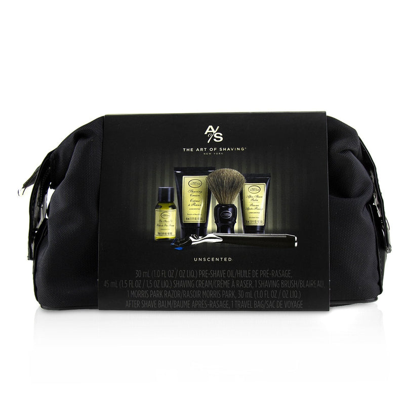 The Art Of Shaving The Four Elements of The Perfect Shave Set with Bag - Unscented: Pre Shave Oil + Shave Crm + A/S Balm + Brush + Razor  5pcs+1Bag