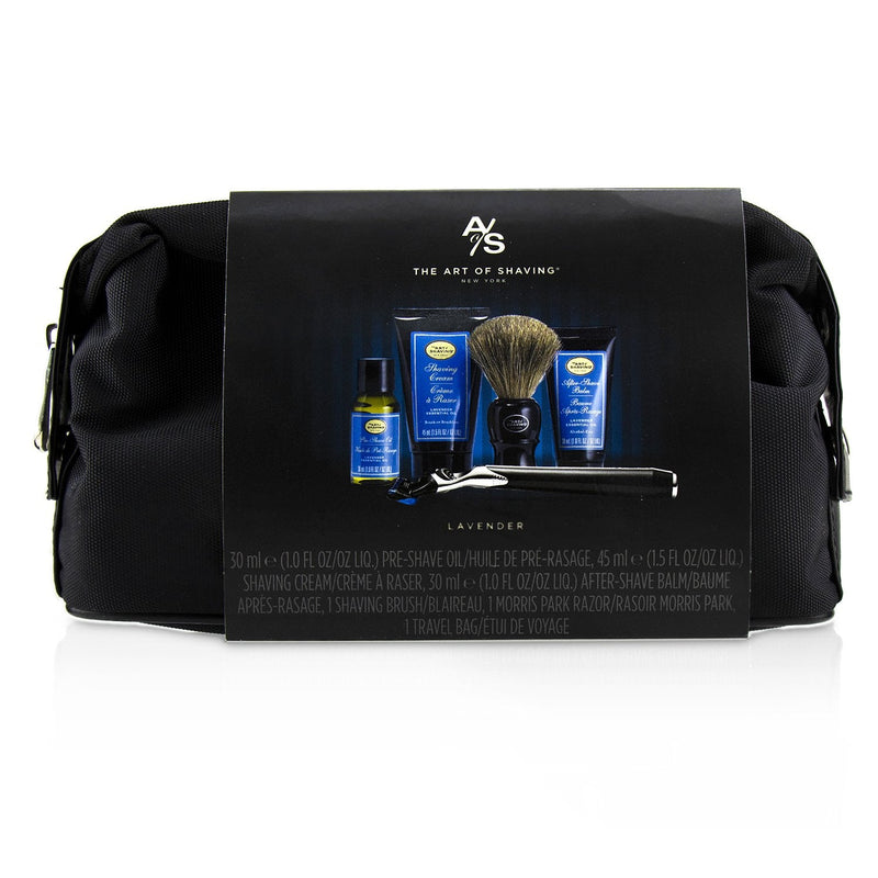 The Art Of Shaving The Four Elements of The Perfect Shave Set with Bag - Lavender: Pre Shave Oil + Shave Crm + A/S Balm + Brush + Razor 