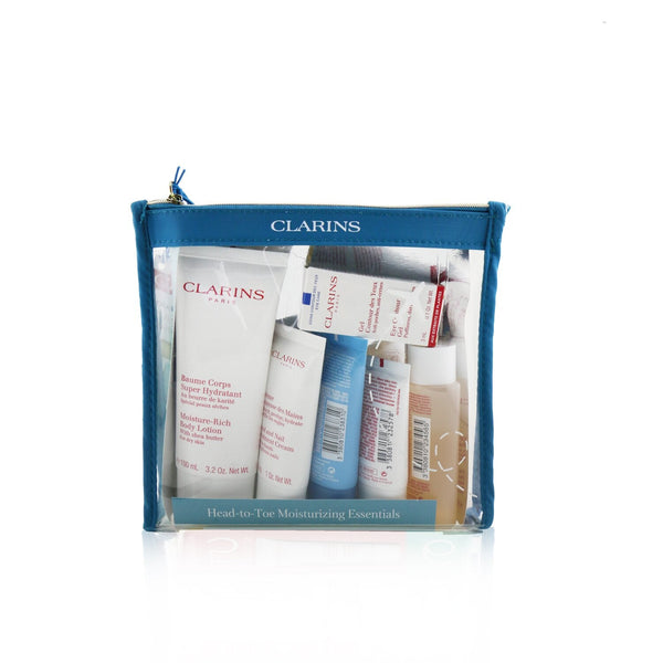 Clarins Head-to-Toe Moisturizing Essentials Set: Facial Cleanser+Eye Gel+Beauty Flash Balm+Hydra-Essentiel Cream+Body Lotion+Hand 