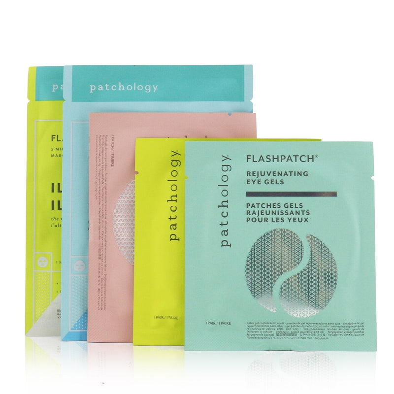 Patchology Nude & Improved Skin Perfection Kit: Hydrate Mask, Illuminate Mask, Rejuvenating Eye Gels, illuminating Eye Gels, Cleansing Facial Wipes, Hydrating Lip Gels 