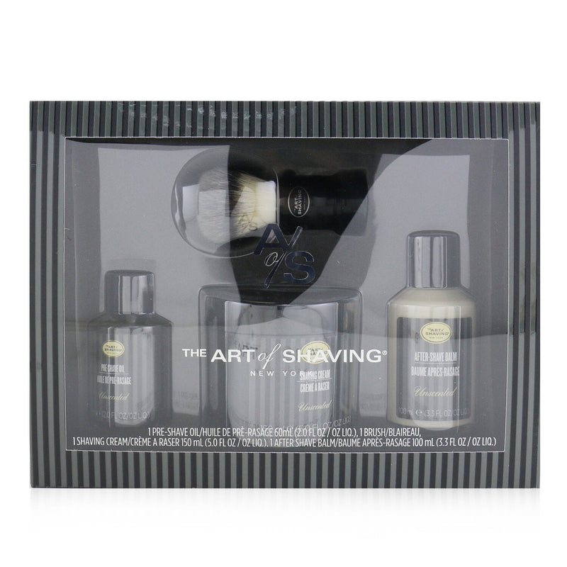 The Art Of Shaving 4 Elements Shaving Full Size Kit -Unscented: Pre-Shave Oil 60ml + Shaving Cream 150ml + After-Shave Balm 100ml + Genuine Badger Brush  4pcs