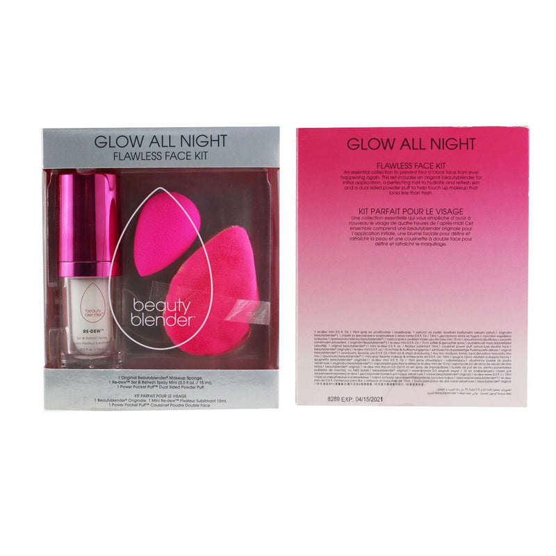 BeautyBlender Glow All Night Flawless Face Kit: 1x Original Beautyblender + 1x Re-Dew Set & Refresh Spray Mini + 1x Power Pocket Puff  3pcs