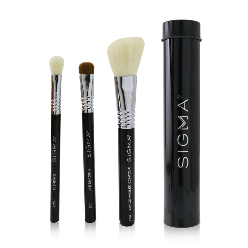 Sigma Beauty Essential Trio Brush Set - # Black  3pcs+1 Tin