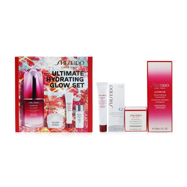 Shiseido Ultimate Hydrating Glow Set: Ultimune Power Infusing Concentrate 30ml + Moisturizing Gel Cream 10ml + Eye Concentrate 5ml + SPF 42 Sunscreen 7ml 